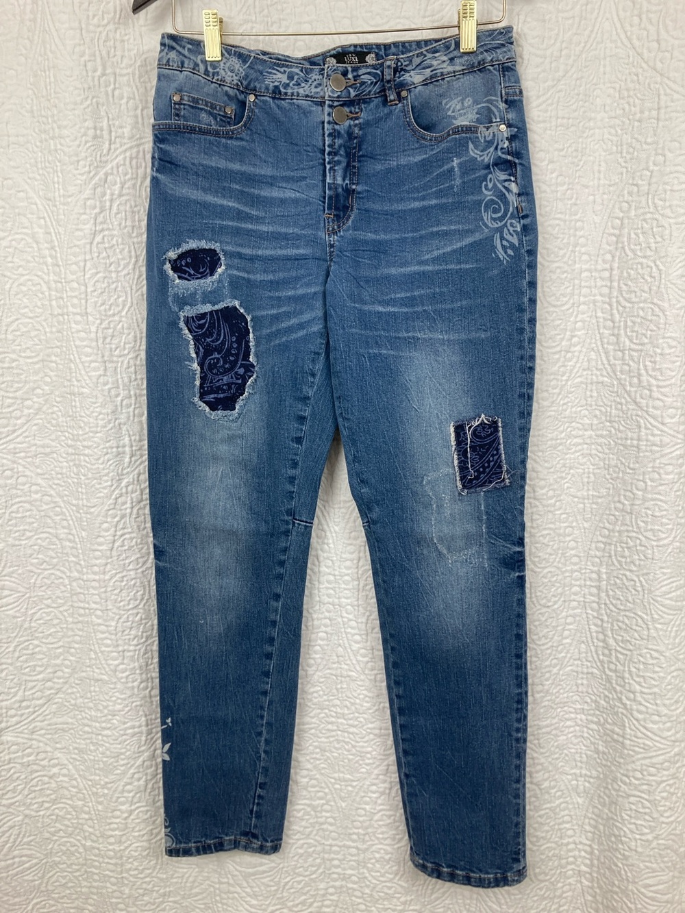 Tru Luxe Jeans Distressed Patchwork Jeans sz Medium Sample